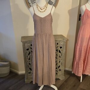 Final Touch Mauve Polka Dot Distressed Midi Dress New
